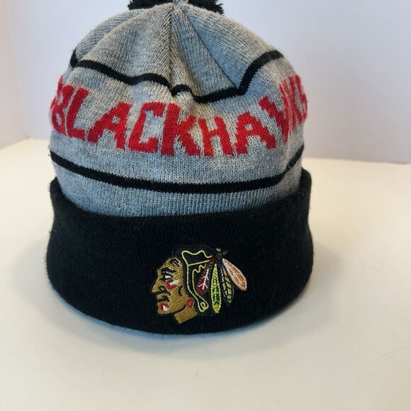 Chicago Blackhawks Kick 10 Knit Hat NHL TransUnion Pom Beanie Stocking Cap SKI - Picture 5 of 5